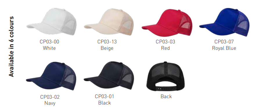 CP03 - 5 PANEL Cotton Twill Mesh Trucker Cap