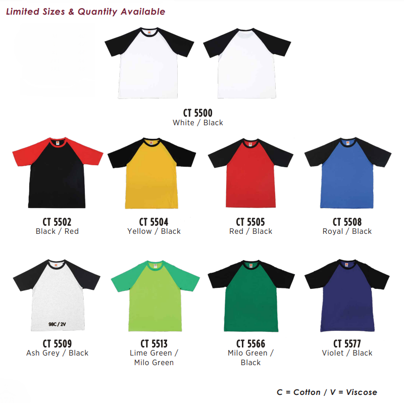 CT55 - 100%Cotton Unisex Comfy Cotton Raglan T-Shirt 160gsm