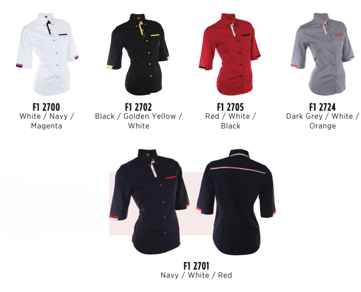 F127 - FEMALE CORPORATE UNIFORM 3/4 Sleeve Shirt