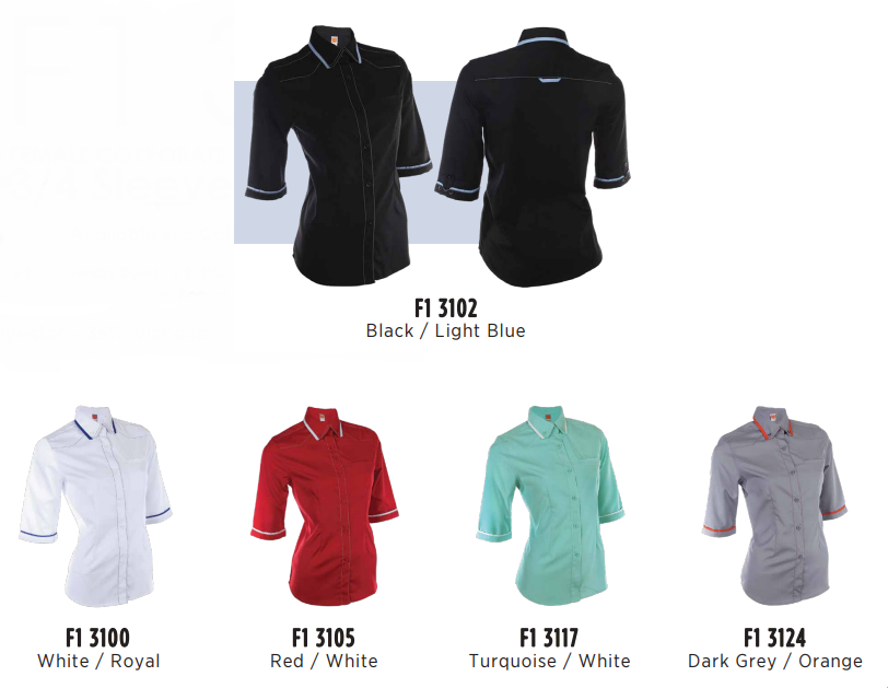 F131 - FEMALE CORPORATE UNIFORM 3/4 Sleeve Shirt