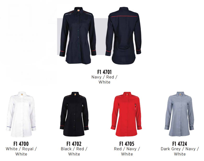 F147 - FEMALE CORPORATE UNIFORM Long Sleeve Muslimah Shirt 200gsm