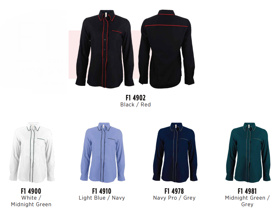 F149 - FEMALE CORPORATE UNIFORM Long Sleeve Shirt 200gsm