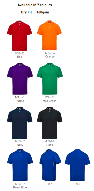 M3300 - Microfiber Mandarin Collared Polo 160GSM