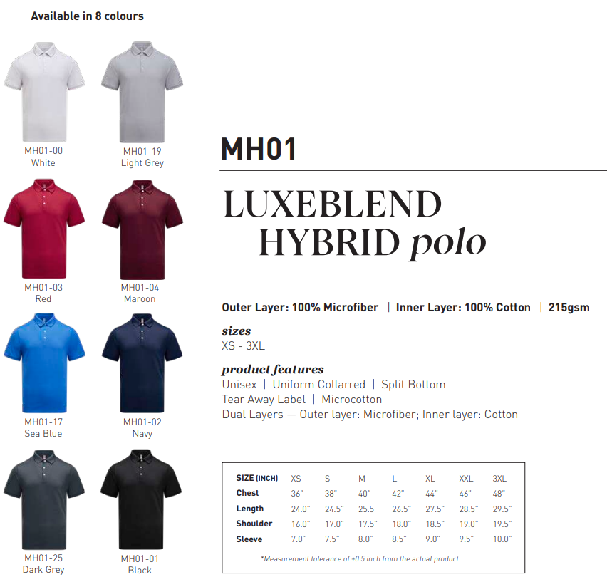 MH01 - Luxebrand Hybrid Polo 215gsm