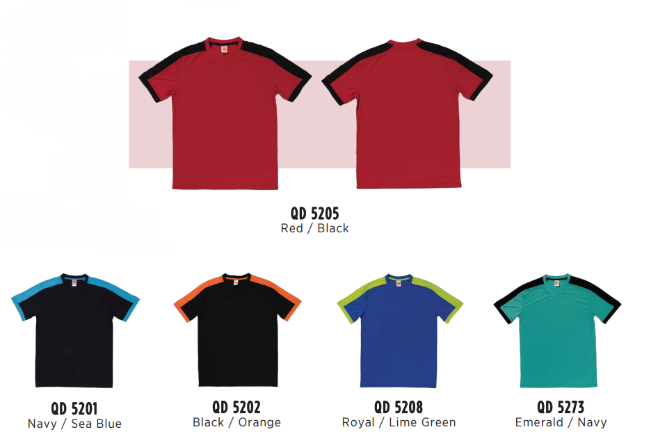 QD52 - Unisex Polyester Interlock V-Neck T-Shirt 150gsm