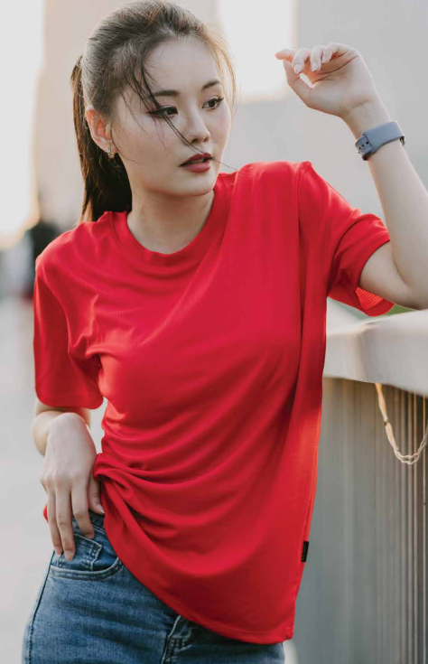 QD66 - Unisex Polyester Check Jacquard Antibac T-Shirt 140gsm