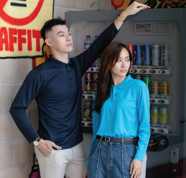 QD67 - Unisex 100% Microfibre Eyelet Long Sleeve Polo Shirt 160gsm
