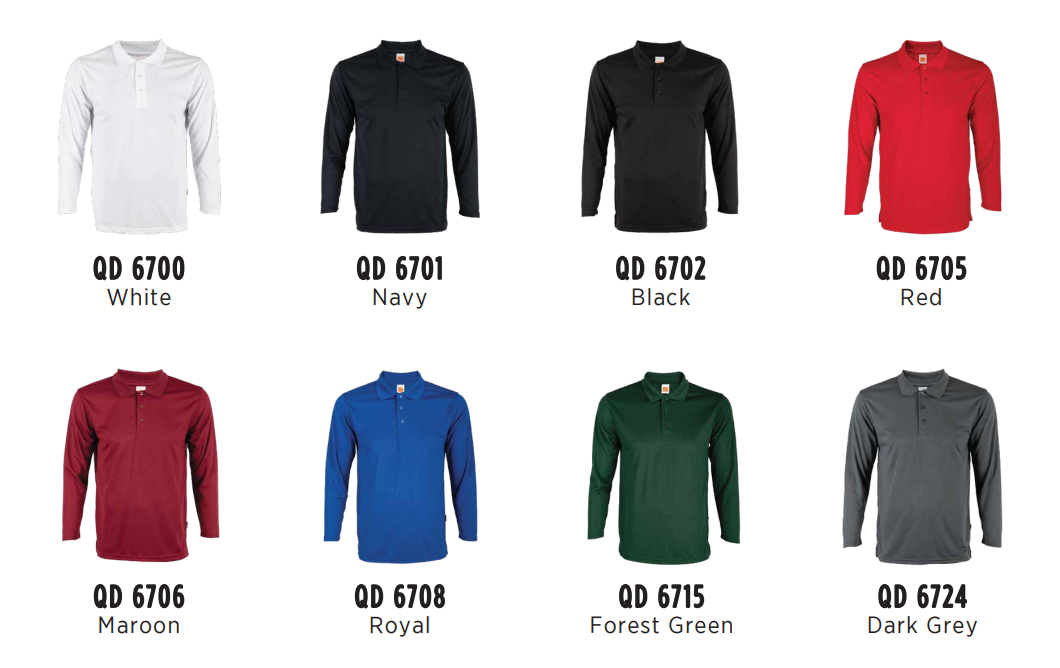 QD67 - Unisex 100% Microfibre Eyelet Long Sleeve Polo Shirt 160gsm
