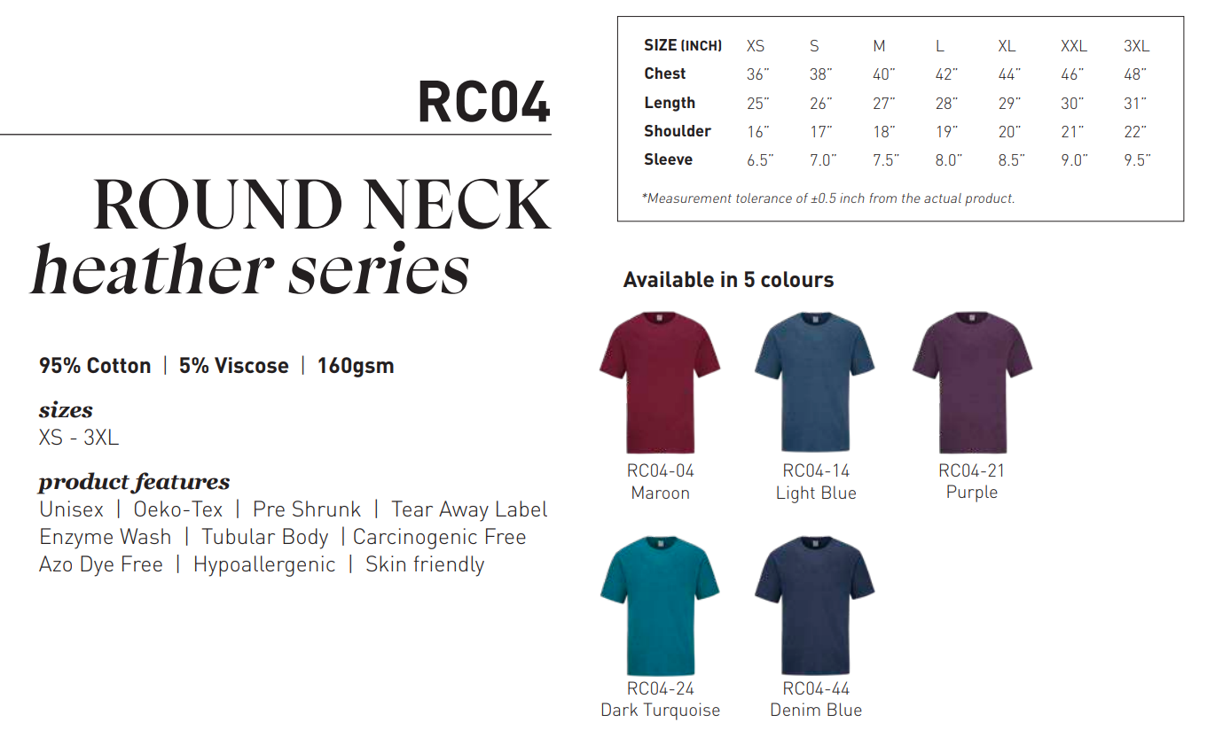 RC04 - Roundneck Heather Blend Cotton 160GSM