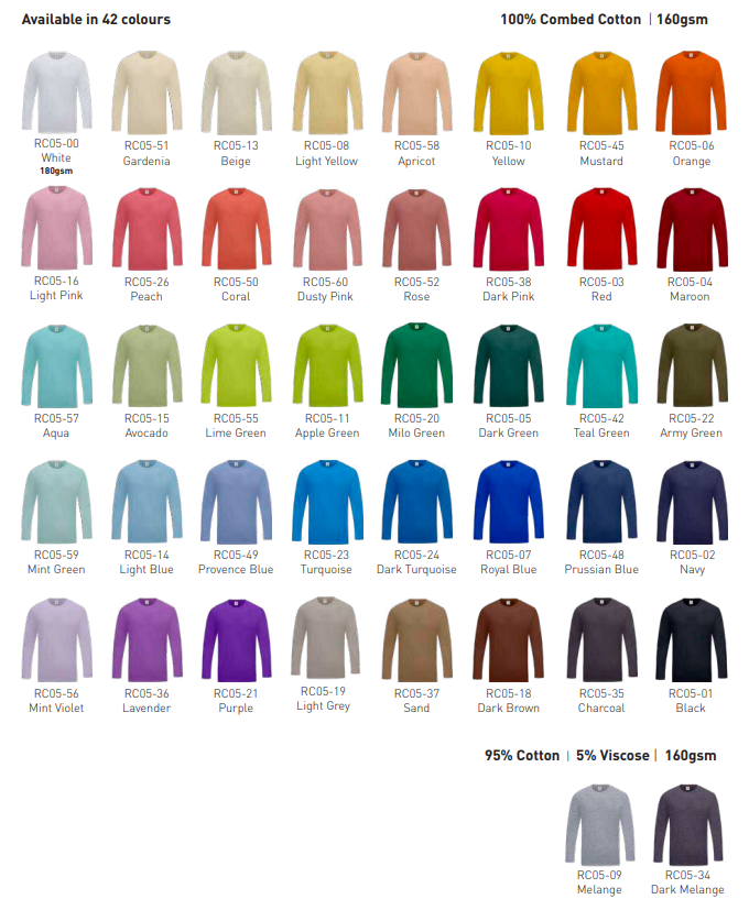 RC05 - Regular Round Neck Long Sleeved 160gsm