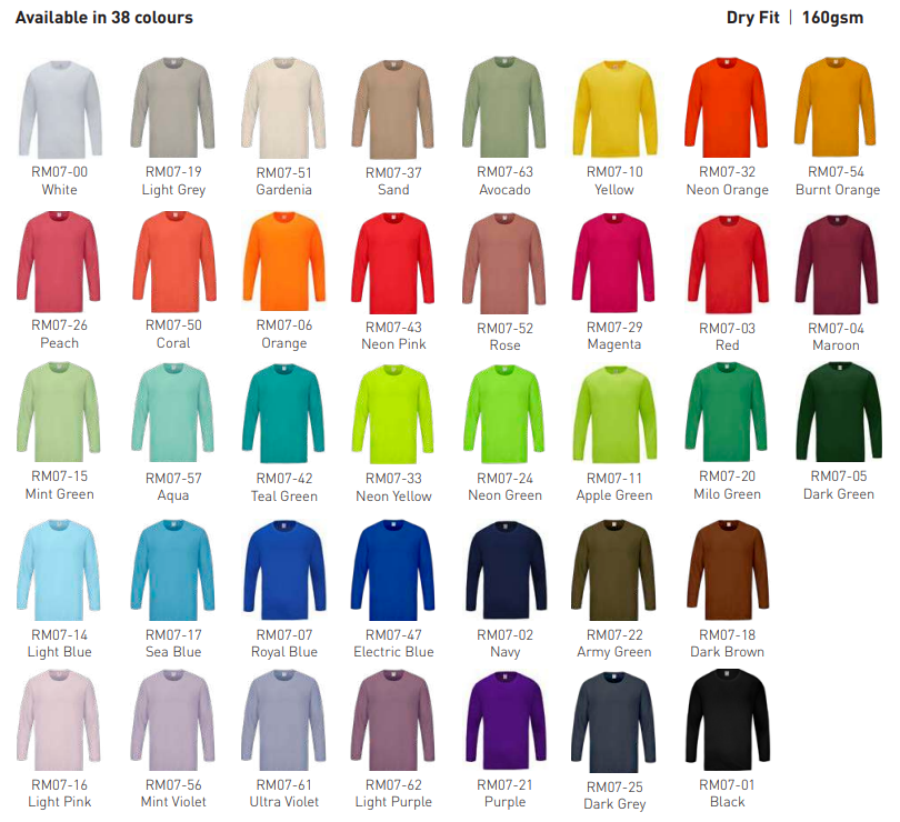 RM07 - Basic Microfiber Round Neck Long Sleeved 160GSM