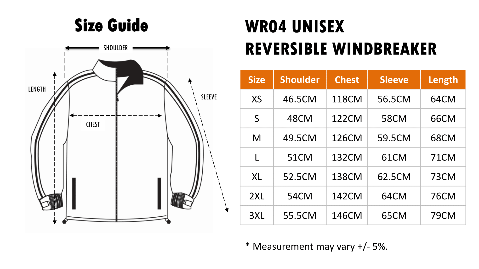WR 04 - UNISEX FULL-ZIP Reversible Windbreaker 125gsm